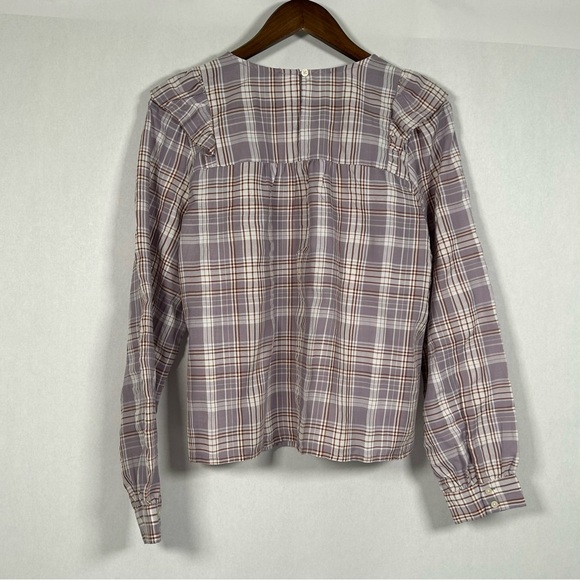 LOFT Lavender Plaid Ruffle Blouse - Picture 2 of 12